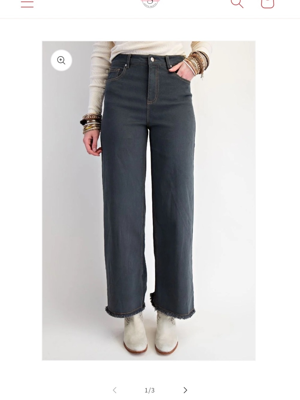 EASEL HI Rise Wide Leg Pants in Charcoal Gray